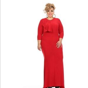 Sexy crew neck Maxi Plus dress ( red)